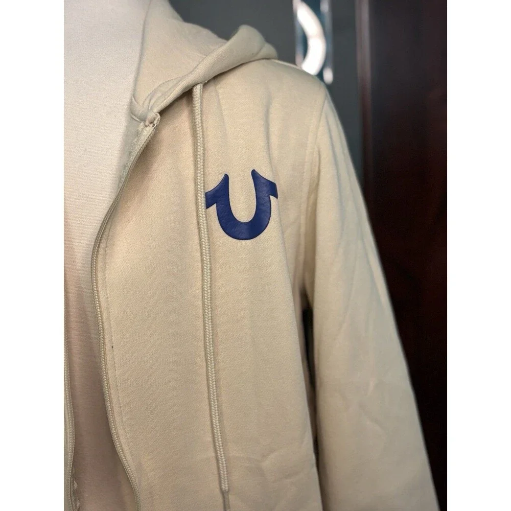 New True Religion Overlap Buddha Zip Hoodie Fog/Beige Color Size L Retail $119